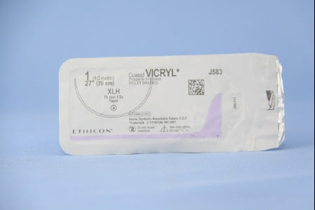 J & J Healthcare Systems Coated Vicryl Suture with Needle Absorbable Coated Violet Suture Braided Polyglactin 910 Size 1 27 Inch Suture 1-Needle 70 mm Length 1/2 Circle Taper Point Needle - J583G