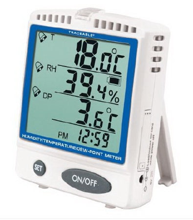 Traceable - Hygrometer / Thermometer / Dew Point Meter with Alarm 0° to 50°C Internal Sensor Multiple Mounting Options Battery Operated - 37803-86