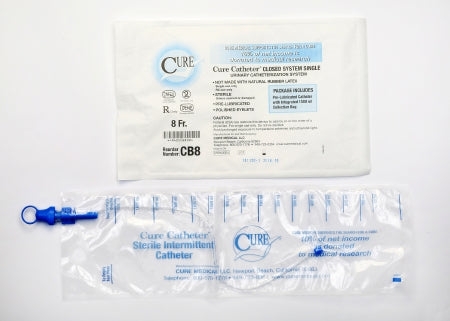 Cure Medical Cure Catheter Intermittent Catheter Kit Closed System / Straight Tip 8 Fr. Without Balloon - CS8