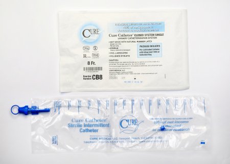 Cure Catheter - Intermittent Catheter Kit Closed System / Straight Tip 8 Fr. Without Balloon - CB8