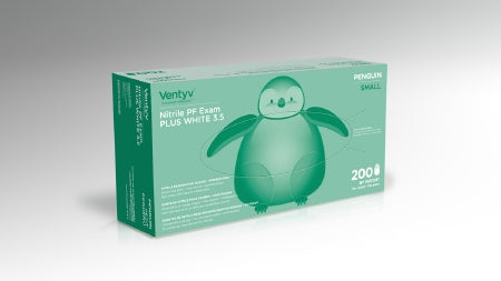 Ventyv Ventyv Plus WHITE 3.5 PENGUIN Exam Glove Small NonSterile Nitrile Standard Cuff Length Textured Fingertips White Not Chemo Approved - 10334104