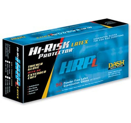 Dash Medical Gloves Hi-Risk Protector Exam Glove Large NonSterile Latex Extended Cuff Length Textured Fingertips Natural Not Chemo Approved - HRL50L