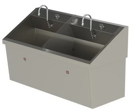 Future Health Concepts - Surgical Scrub Sink Wall Mounted or Free Standing Double Sink Infrared Sensor Operated Water - FHCSS64-IR-TM-EW