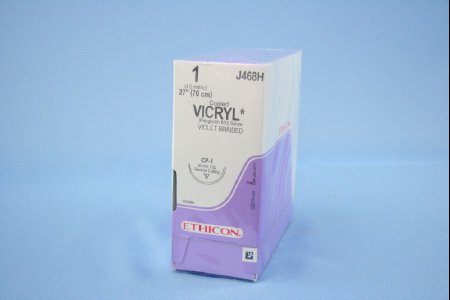 J & J Healthcare Systems Coated Vicryl Suture with Needle Absorbable Coated Violet Suture Braided Polyglactin 910 Size 1 27 Inch Suture 1-Needle 36 mm Length 1/2 Circle Reverse Cutting Needle - J468H