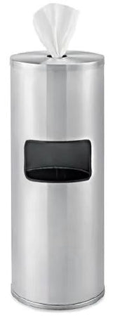 Uline - Wipe Dispenser with Trash Can Silver Stainless Steel Manual Floor Stand - H-6368