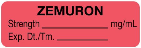 UAL - Drug Label Anesthesia Label Zemuron Strength_mg/mL Exp Dt Tm Fluorescent Red 1/2 X 1-1/2 Inch - ULAL035