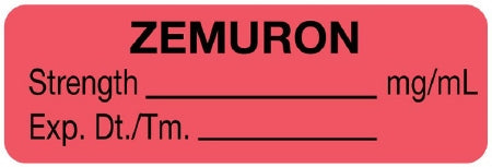 United Ad Label UAL Pre-Printed Label Anesthesia Label Zemuron | Strength___________ mg/mL | Exp. Dt./Tm._________ Fluorescent Red 1/2 X 1-1/2 Inch - ULAL035
