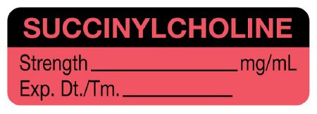 UAL - Drug Label Anesthesia Label Succinylcholine Strength_mg/mL exp dt tm Fluorescent Red 1/2 X 1-1/2 Inch - ULAL725