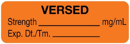 United Ad Label UAL Pre-Printed Label Anesthesia Label Versed | Strength___________ mg/mL | Exp. Dt./Tm._________ Orange 1/2 X 1-1/2 Inch - ULAL773
