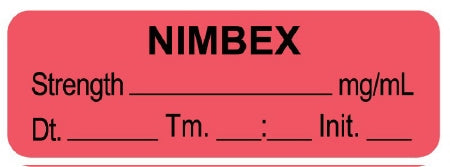 United Ad Label UAL Pre-Printed Label Anesthesia Label Nimbex | Strength___________ mg/mL | Dt.____ | Tm.____:___ | Init:_____ Red 1/2 X 1-1/2 Inch - ULAL167-D