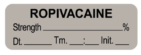 United Ad Label UAL Pre-Printed Label Anesthesia Label Ropivicaine | Strength___________ % | Dt.____ | Tm.____:___ | Init._____ Gray 1/2 X 1-1/2 Inch - ULAL1601-D