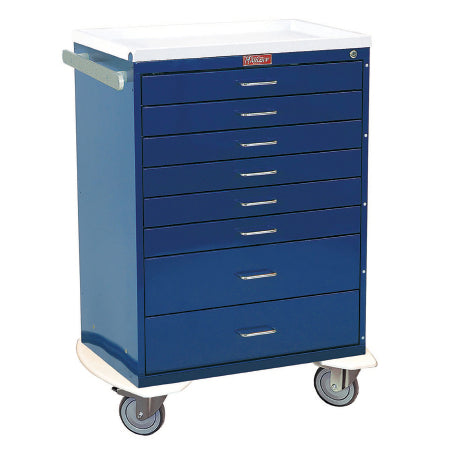 Harloff - Anesthesia Cart Steel 22 X 32 X 42.5 Inch Navy (6) 3 Inch, (2) 6 Inch Drawers, 17 X 23 Inch Internal Drawer - 6610