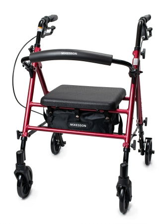 Mckesson Brand 4 Wheel Rollator Mckesson Red Adjustable Height Aluminum Frame - 146-RTL10261RD