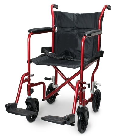 McKesson McKesson Lightweight Transport Chair Aluminum Frame with Red Finish 300 lbs. Weight Capacity Flared Arm Black - 146-RTLFW19RW-RD