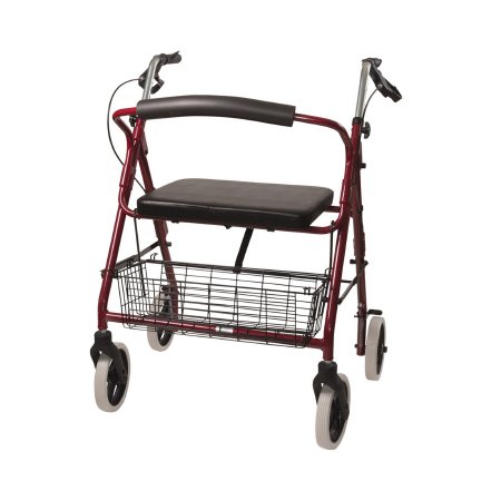 DMI - 4 Wheel Rollator Burgundy Adjustable Height / Lightweight / Extra Wide / Heavy Duty / Folding Aluminum Frame - 501-1029-0700