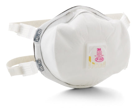 3M Particulate Respirator Mask P100 Cup Adjustable Head Strap One Size Fits Most White - 8293