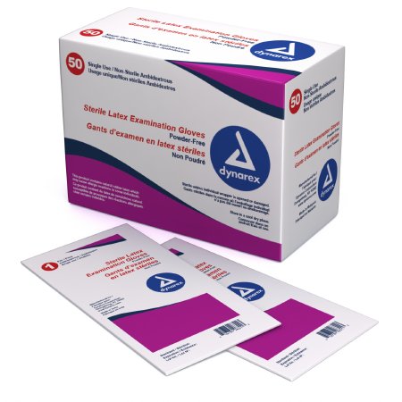 Dynarex - Exam Glove Small Sterile Pair Latex Standard Cuff Length Smooth Ivory Not Chemo Approved - 2451