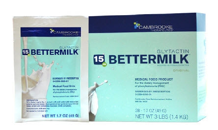 Cambrooke Therapeutics Glytactin BetterMilk 15 PKU Oral Supplement Original Flavor 1.7 oz. Individual Packet Powder - 35001