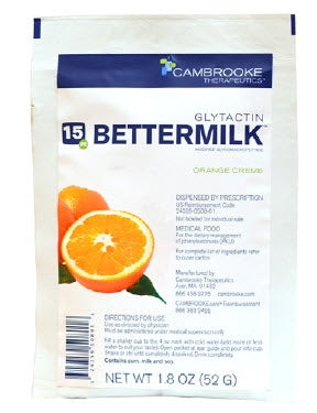 Cambrooke Therapeutics Glytactin BetterMilk 15 PKU Oral Supplement Orange CrÃ¨me Flavor 1.8 oz. Individual Packet Powder - 35008