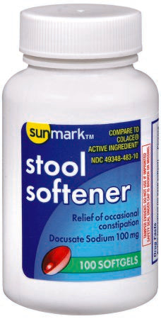 McKesson sunmark Stool Softener Softgel 100 per Bottle 100 mg Strength Docusate Sodium - 70677003401