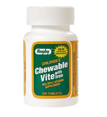 Rugby Pediatric Multivitamin Supplement Vitamin A / Ascorbic Acid / Vitmain D / Vitamin E / Vitmain K / Iron 3000 IU - 60 mg - 600 IU - 30 IU - 55 mcg - 0.4 mg Strength Chewable Tablet 100 per Bottle Assorted Fruit Flavors