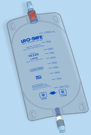 Uro-Safe - Urinary Leg Bag Anti-Reflux Valve Sterile 950 mL Vinyl - 7632012