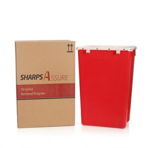 Sharps Assure - Mailback Sharps Container Intro Kit 13 L X 17-3/10 W X 24-3/5 H Inch 18 Gallon Red Base / White Lid Vertical Entry - SA18GU