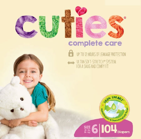 First Quality Cuties Complete Care Baby Diaper Tab Closure Size 6 Disposable Heavy Absorbency - CCC06