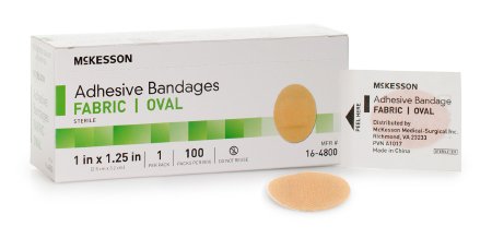McKesson McKesson Adhesive Strip 1 X 1-1/4 Inch Fabric Oval Tan Sterile - 16-4800