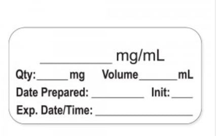 Precision Dynamics PDC Pre-Printed Label Anesthesia Label ___mg/mL Qty. _mg Volume _ mL White 3/4 X -1-1/2 Inch - LAN-2-84