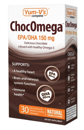McKesson YumV's ChocoMega Dietary Supplement Fish Oil / DHA / EPA 150 mg - 60 mg - 90 mg Strength Soft Chews 30 per Box Milk Chocolate Orange Flavor - 8062-03