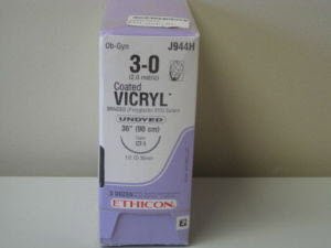 Coated Vicryl - Suture with Needle Absorbable Coated Undyed Suture Braided Polyglactin 910 Size 3 - 0 36 Inch Suture 1-Needle 36 mm Length 1/2 Circle Taper Point Needle - J944H