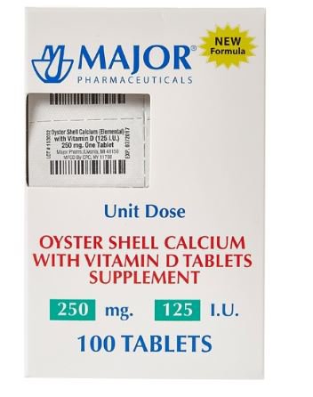 Major Pharmaceuticals Major Joint Health Supplement Oyster Shell Calcium / Vitamin D 250 mg Strength Tablet 100 per Bottle - 904188261