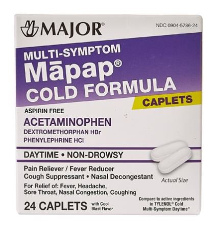 Major Pharmaceuticals Mapap Cold and Cough Relief 325 mg - 10 mg - 5 mg Strength Caplet 24 per Box - 904578624