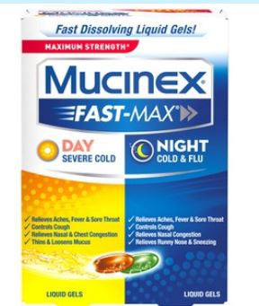 Reckitt Benckiser Mucinex Fast-Max Cold and Cough Relief 10 mg - 200 mg - 5 mg Strength and 325 mg - 25 mg - 5 mg Strength Caplet 30 per Box - 63824055530