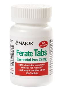 Major Pharmaceuticals Major Ferate Tabs Mineral Supplement Iron 27 mg Strength Tablet 100 per Bottle - 904640360