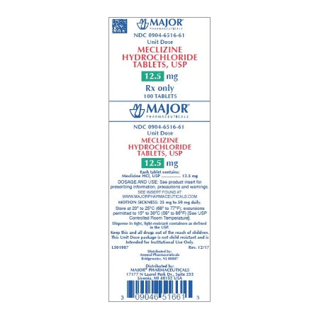 Major Pharmaceuticals - Nausea Relief 12.5 mg Strength Tablet 100 per Box - 00904651661
