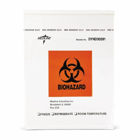 Medline - Specimen Transport Bag 12 X 15 Inch Zip Closure Biohazard Symbol / Storage Instructions NonSterile - DYND30281