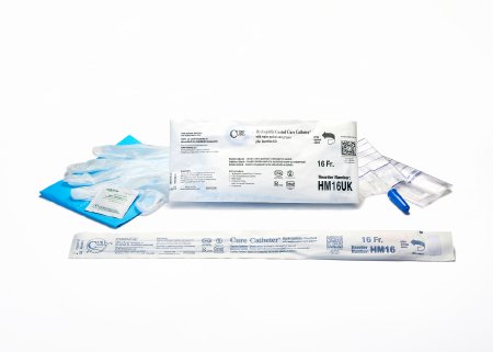 Cure Catheter - Urethral Catheter Kit U-Shape Straight Tip 16 Fr. Hydrophilic Coated PVC - HM16UK