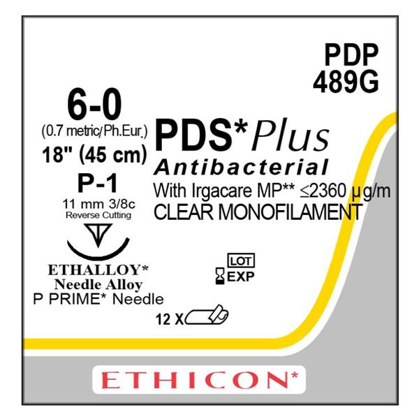 Ethicon Inc,a J & J Company Suture 6-0 Triclosan, Polydioxanone P-1 Pds Plus Undyed 18" Monofilament 12/Bx - PDP489G