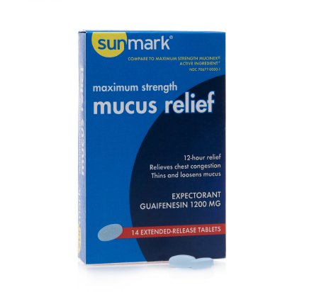 McKesson sunmark mucus E.R. Cold and Cough Relief 1,200 mg Strength Extended Release Tablet 14 per Box - 70677005001