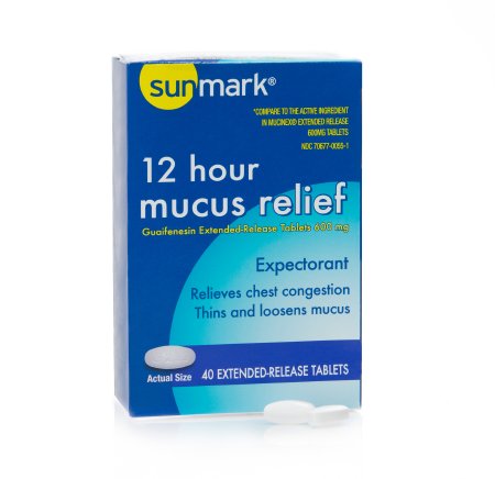 McKesson sunmark mucus E.R. Cold and Cough Relief 600 mg Strength Extended Release Tablet 40 per Box - 70677005501