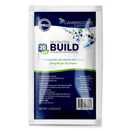 Cambrooke Therapeutics Glytactin BUILD 20 / 20 PKU Oral Supplement Neutral Flavor 1.2 oz. Individual Packet Powder - 35311