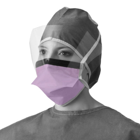 Medline - Surgical Mask with Eye Shield Anti-fog Foam Chamber Tie Closure One Size Fits Most Green NonSterile ASTM Level 2 Adult - NON27411AG