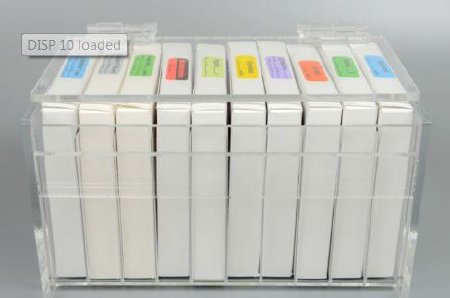 Shamrock - Label and Tape Dispenser 4-1/2 X 5 X 8-1/4 Inch Desktop Manual Pull Holds 10 Rolls For use with Multiple Label Sizes - DISP-10