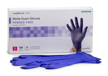 McKesson McKesson Confiderm 3.0 Exam Glove Small NonSterile Nitrile Standard Cuff Length Textured Fingertips Blue Not Chemo Approved - 14-6N32