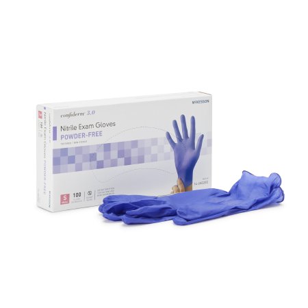 McKesson Confiderm 3.0 - Exam Glove Small NonSterile Nitrile Standard Cuff Length Textured Fingertips Blue Not Chemo Approved - 14-6N32EC