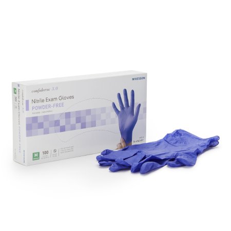 McKesson Confiderm 3.0 - Exam Glove Medium NonSterile Nitrile Standard Cuff Length Textured Fingertips Blue Not Chemo Approved - 14-6N34EC