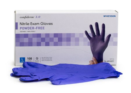 McKesson McKesson Confiderm 3.0 Exam Glove Large NonSterile Nitrile Standard Cuff Length Textured Fingertips Blue Not Chemo Approved - 14-6N36