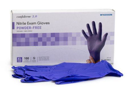 McKesson McKesson Confiderm 3.0 Exam Glove X-Large NonSterile Nitrile Standard Cuff Length Textured Fingertips Blue Not Chemo Approved - 14-6N38